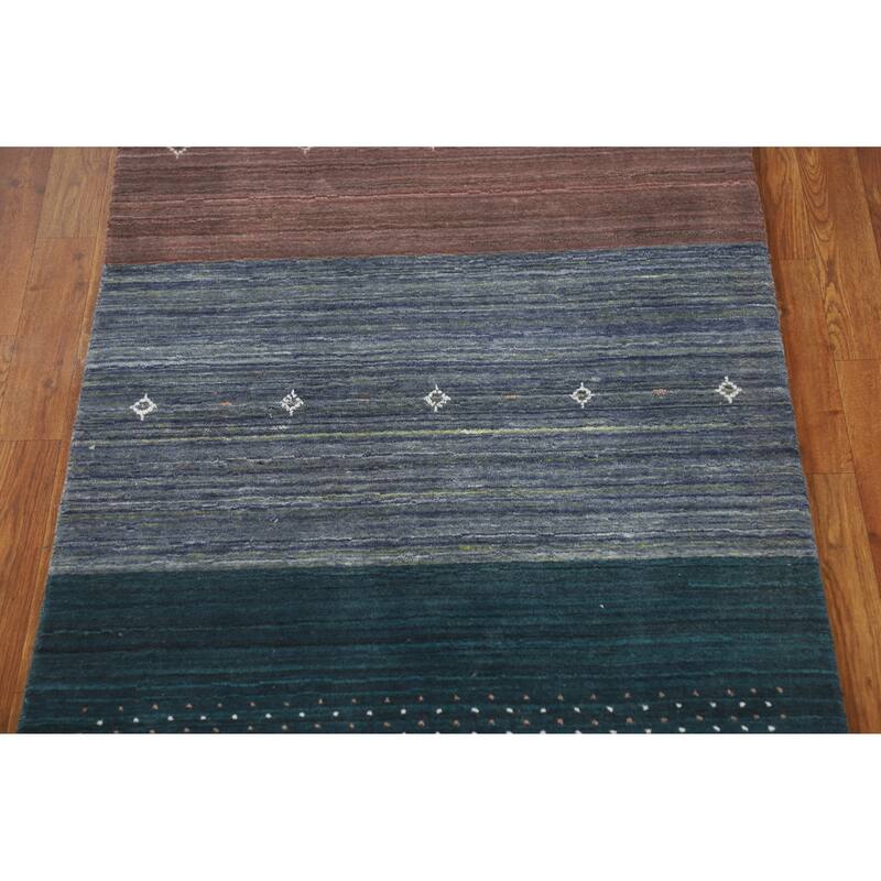 Striped Gabbeh Indian Runner Rug Hand-Knotted Wool Carpet - 3'0" x 10'2"