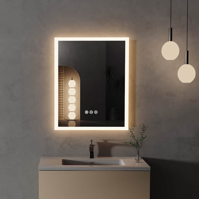 16 x 20 Inch LED Mirror Lighted Bathroom Mirror Vanity Dimmable Memory - 15.7x19.7 inch - Silver
