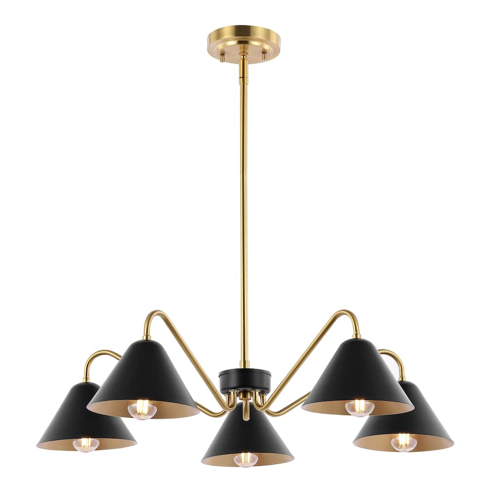 SAFAVIEH Lighting Bina Chandelier - 27" W x 27" D x 13.5-44" H - Black/Satin Brass