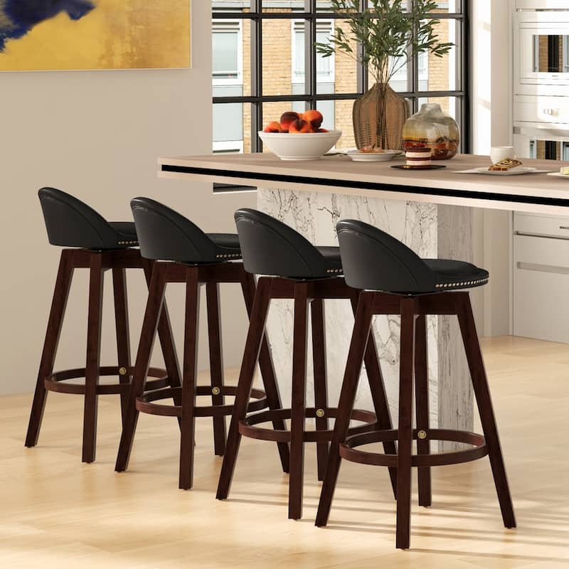 Costway Set of 2 Upholstered Swivel Barstools 29'' Wooden Dining - See Details