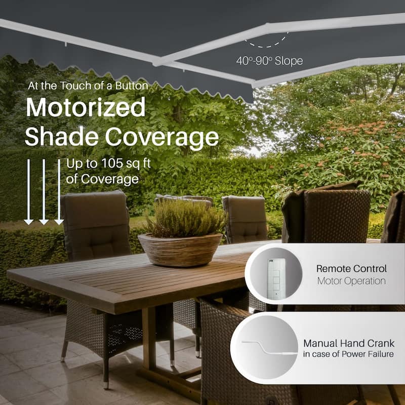 ALEKO Caribbean Motorized Patio Awning - White Frame - Charcoal Gray - 12 x 10 Feet