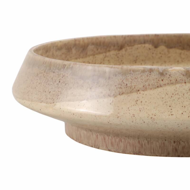 Decorative Round Glazed Pottery Bowl - 15", Brown - 15.0"