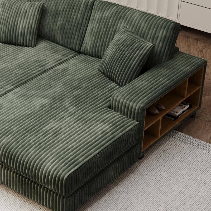 Convertible Combination Corduroy Sofa, Green, Wood Frame, 80x61x33 Inches