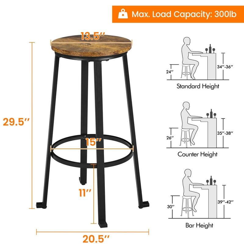 Yaheetech Metal Bar Stools Set of 2 Backless Barstools with Round Top