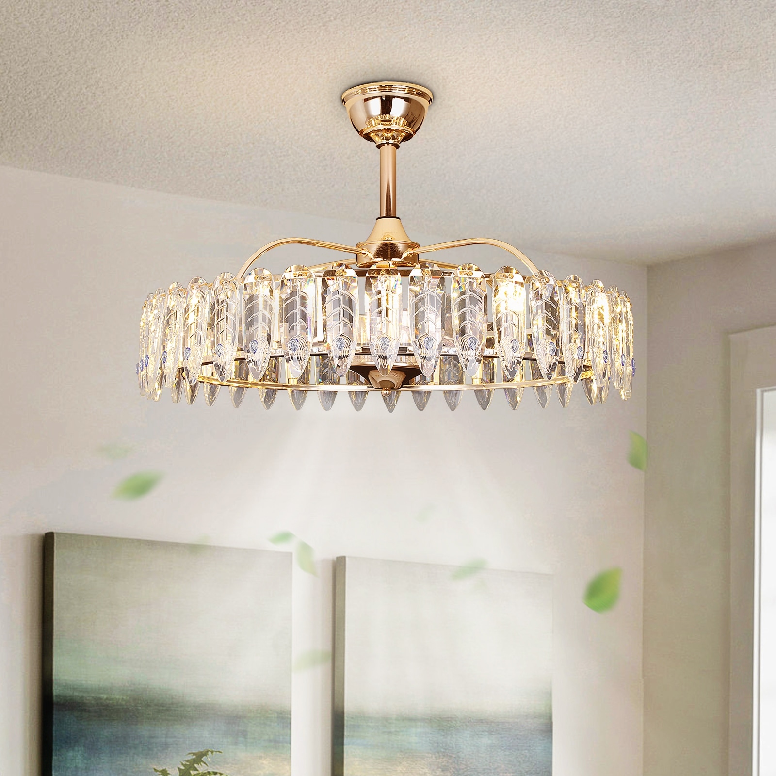 Gold Crystal Chandelier Ceiling Fan with Reversible Motor