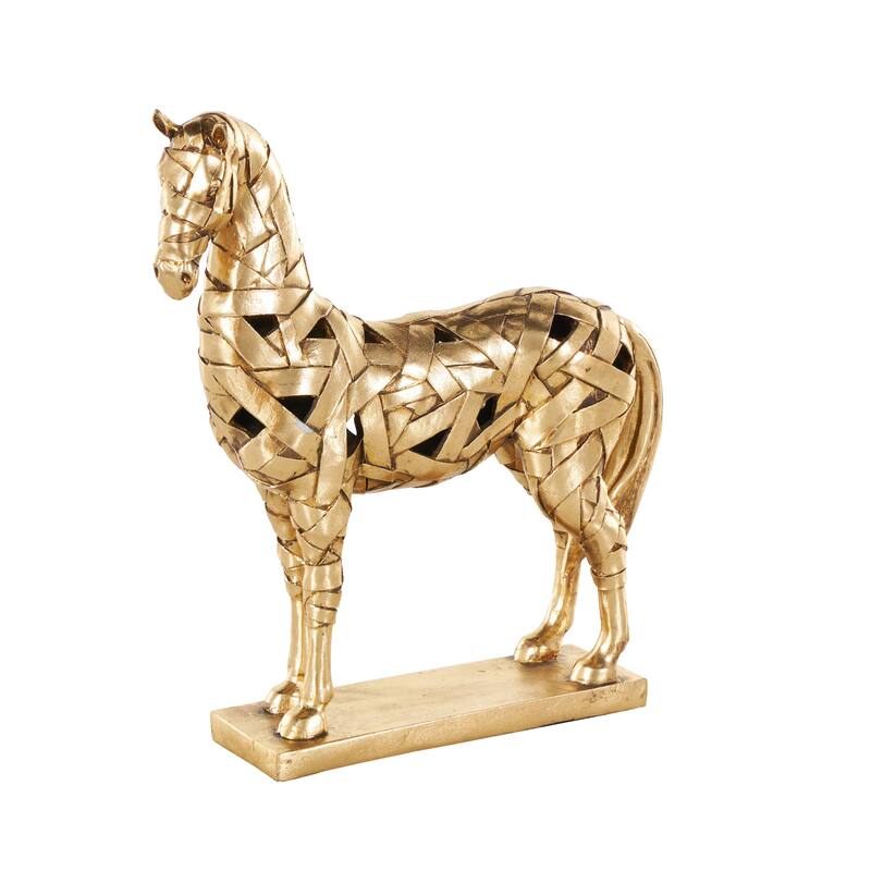 Gold Resin Wrapped Horse Decorative Sculpture with Rectangle Base