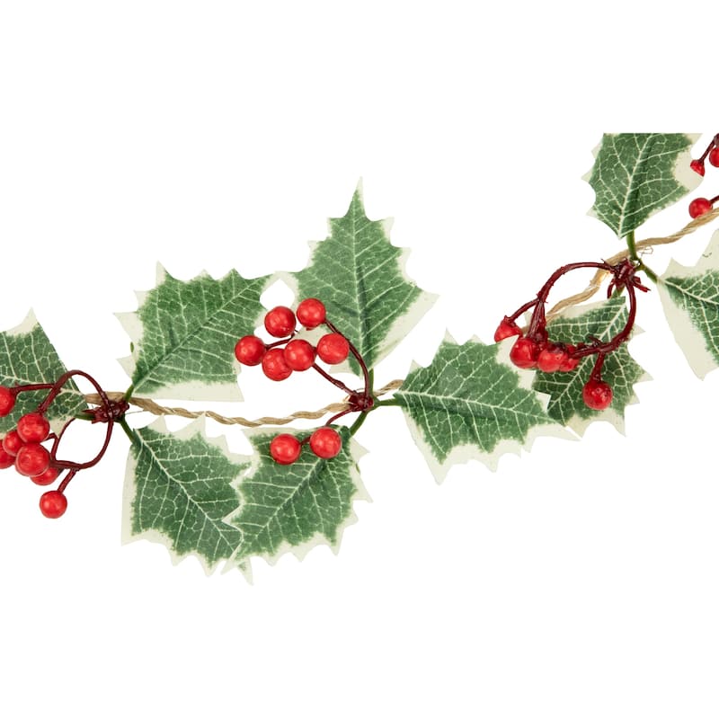 3" x 3.25' Pre-Lit Holly and Berry Christmas Garland Warm White LED Lights