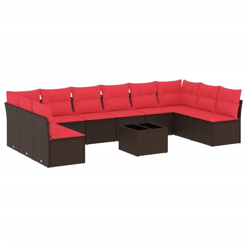 vidaXL 10/11 Piece Patio Sofa Set with Cushions Brown/Gray Poly Rattan - 21.7 x 24.4 x 27.2