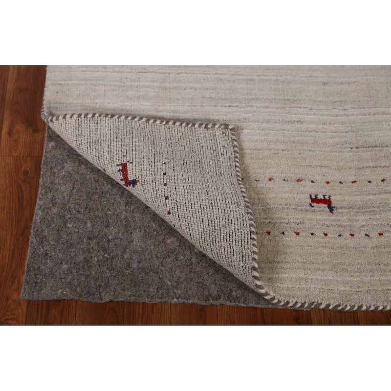 Beige Tribal Gabbeh Indian Area Rug Hand-Knotted Wool Carpet - 5'0" x 7'9"