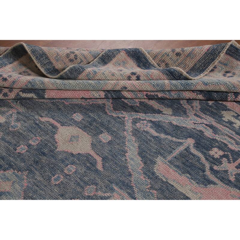 Hand Knotted Oriental 100% Wool Carpet Transitional All-Over Navy Blue & Blues Oushak Area Rug - 10' 10'' X 8' 0''