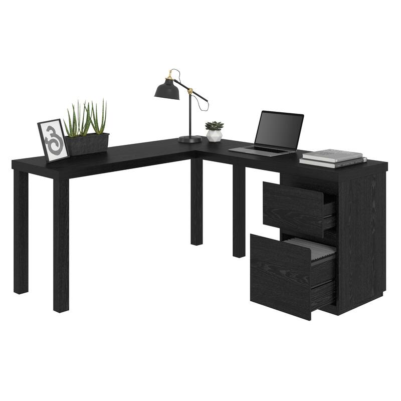 Wood L-Shaped Desk with Lightweight Design, Brown