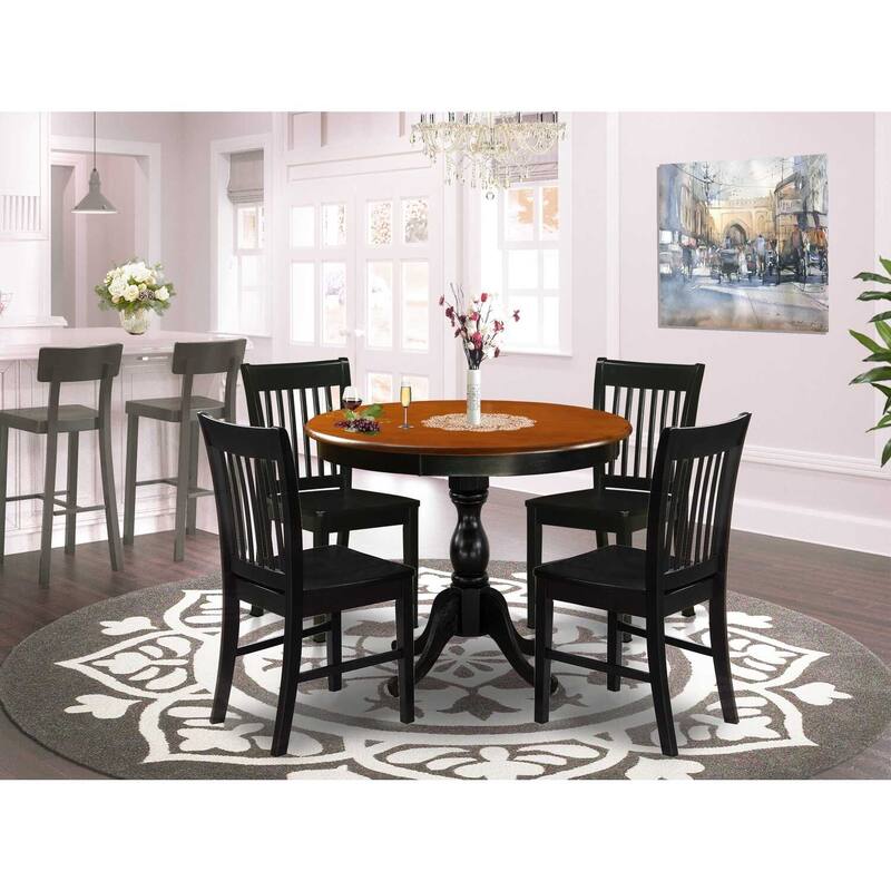 HomeStock 5-Piece Black and Cherry Finish Solid Wood Top Dining table with 4 Chairs with Slat Back