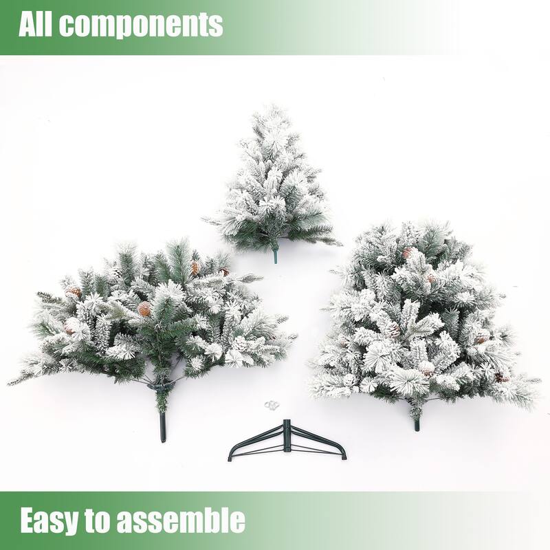 6Ft Artificial Flocked Full Pine Christmas Tree with Pine Cones - 70.87" H x 45.28" Diameter