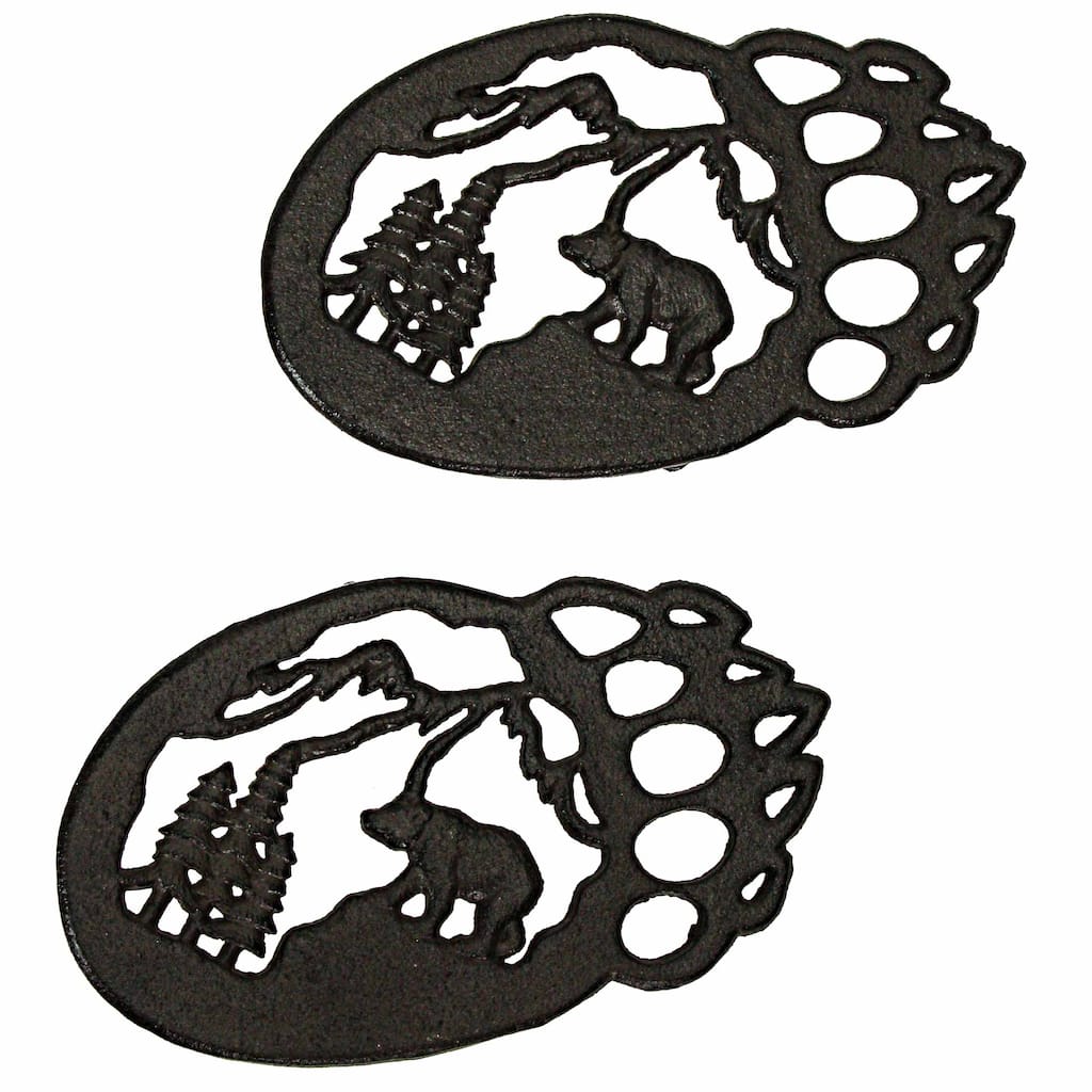 9 Inch Cast Iron Mountain Scene Bear Paw Kitchen Trivets (Set Of 2) - 0.75 X 9 X 5.25 inches