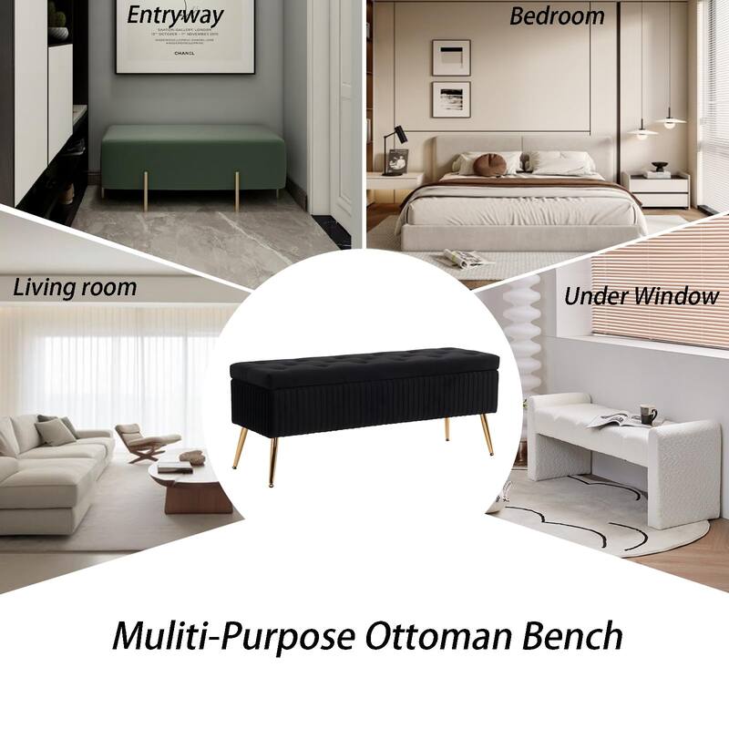 Velvet Storage Bench for Bedroom,End of Bed Bench for King Size Bed, Modern Upholstered Long Ottoman Bench for Entryway