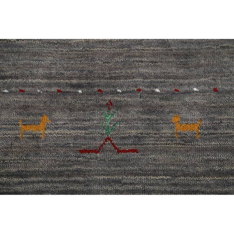Gray Gabbeh Runner Rug Hand-Knotted Wool Carpet - 2'8"x 9'6"
