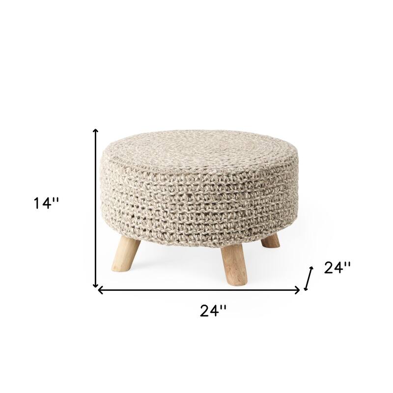 HomeRoots 24" Gray and Brown Wool Round Footstool