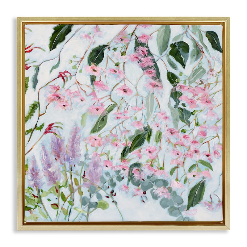 Stupell Chic Pink Garden Blossoms Framed Floater Canvas Wall Art Design By Meredith Howse - 18 x 18 - Gold