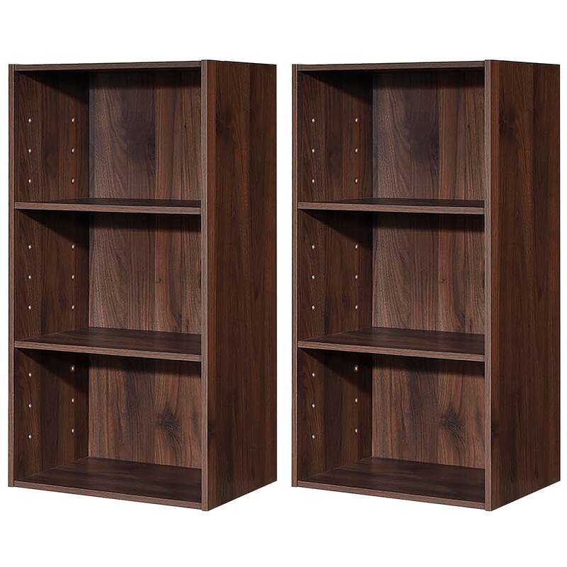 Gymax 2 PCS 3 Tier Open Shelf Bookcase Multi-functional Storage - See Details - Walnut - See Details