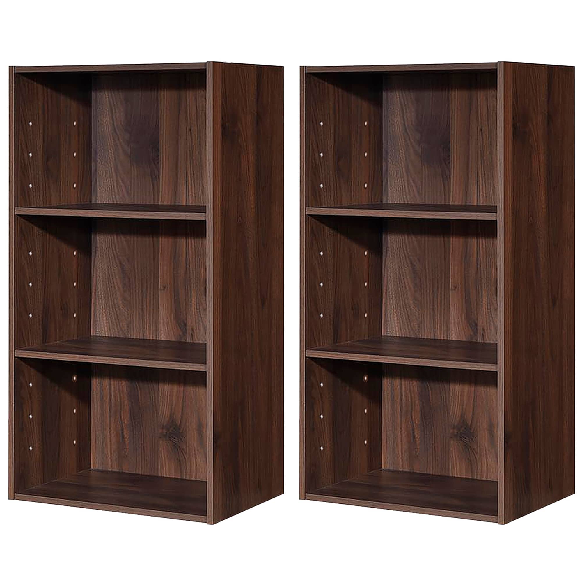 Gymax 2PCS 3-Tier Bookshelf Wooden Bookcase w/ Adjustable Storage - See Details