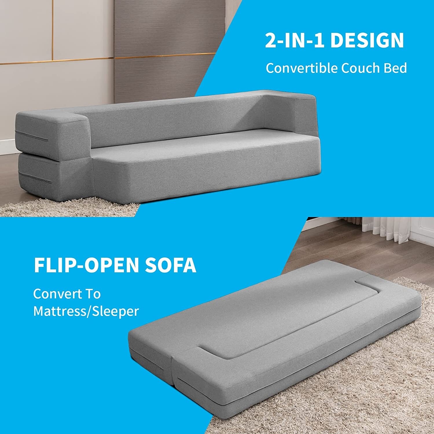 Mixoy Convertible Futon Sofa Bed Foam Folding Mattress Sleeper Bed