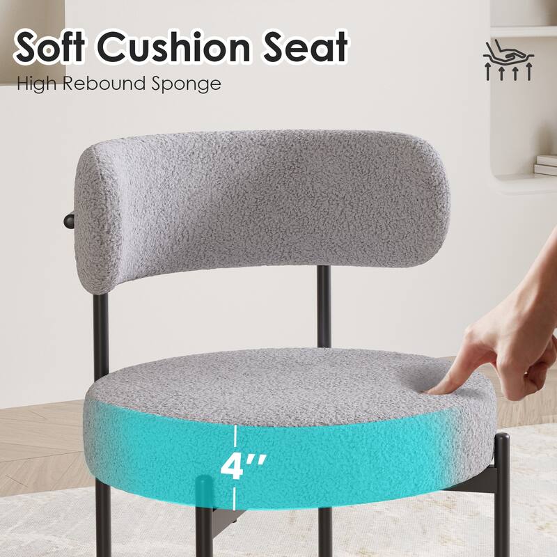 Dining Chairs Set of 4, Mid-Century Modern Kitchen Chair Curved Backrest Round Upholstered Dining Chairs with Metal Legs