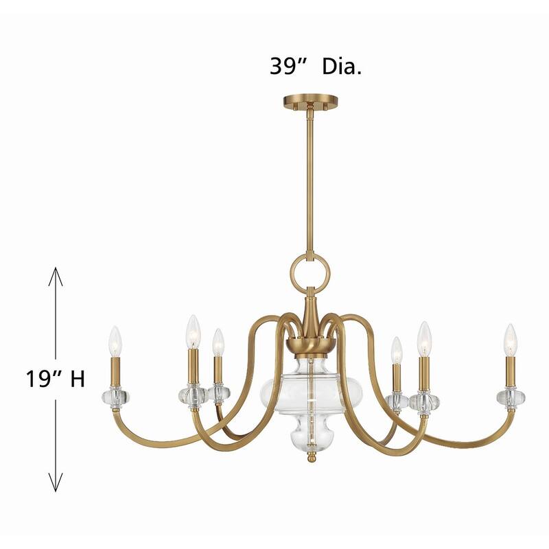 Warm Brass Six Light Chandelier from the Bergdorf Collection