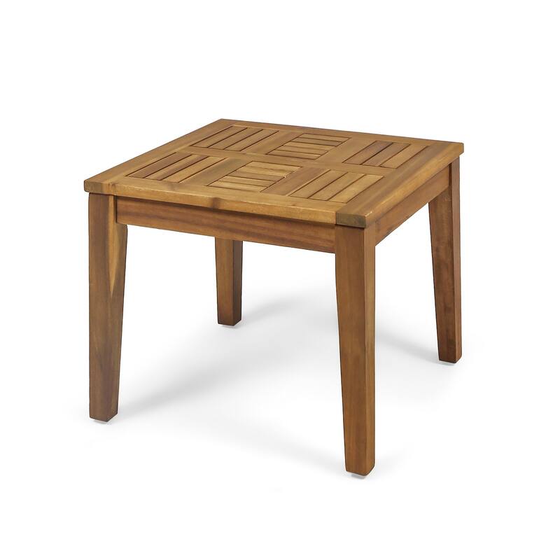 Bops Outdoor Side End Table, 20 Inch Square, Natural Brown Acacia Wood