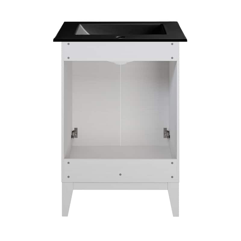Cascade 24 In. White Oak Bathroom Vanity With Black Ceramic Sink Top