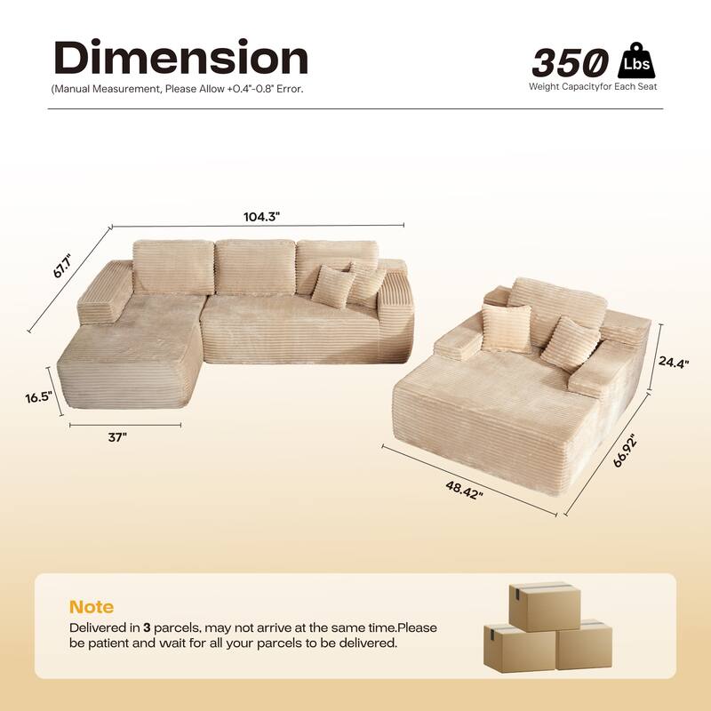 ​​OVIOS Modern Minimalist No-Assembly Living Room Set​