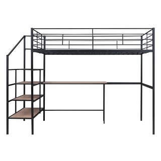 Full Metal Loft Bed with Desk & Storage Ladder - Stylish Space-Saving