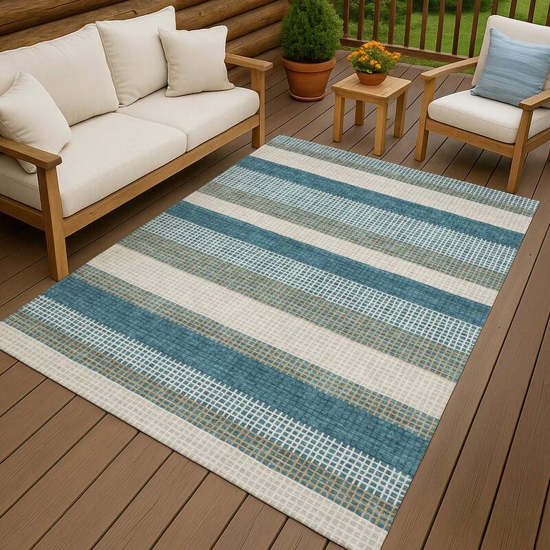 Machine Washable Indoor/ Outdoor Cabana Stripe Chantille Rug