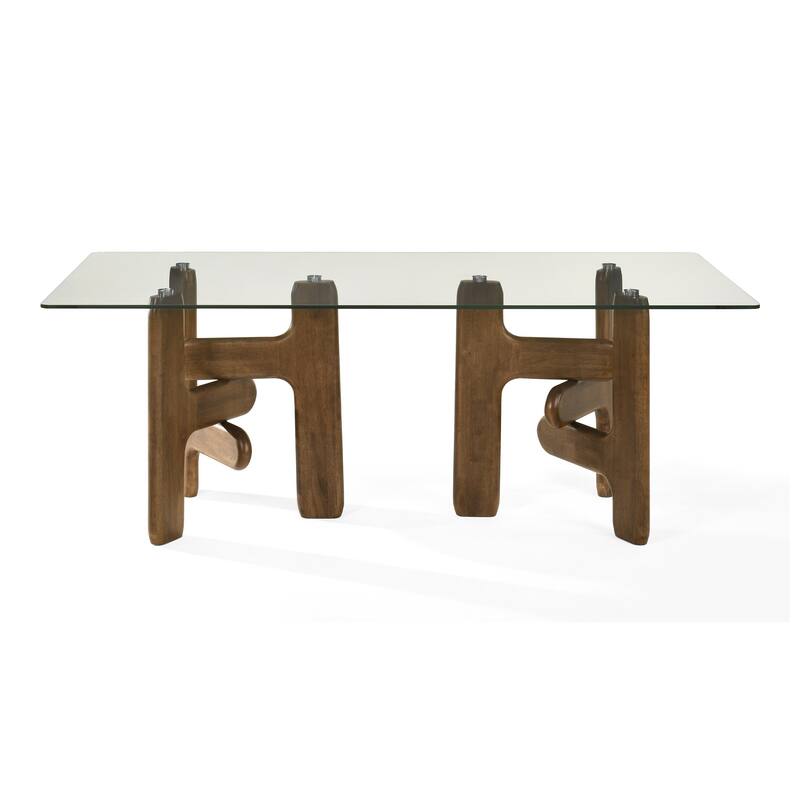 Velshi Modern Glass & Walnut Rectangular Dining Table