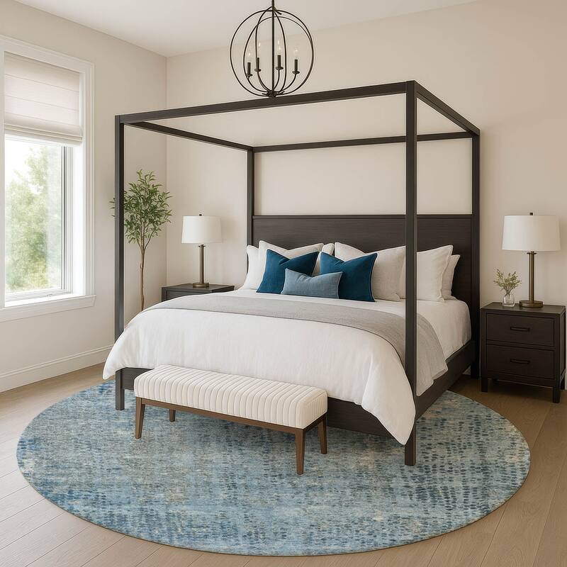 Premium Washable Super Soft Modern Imprints Mayfield Rug - Blue - 8' x 8'