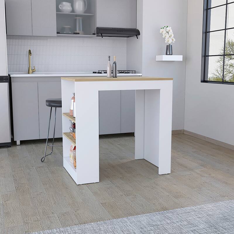 Kitchen Island with 3 Side Shelves
