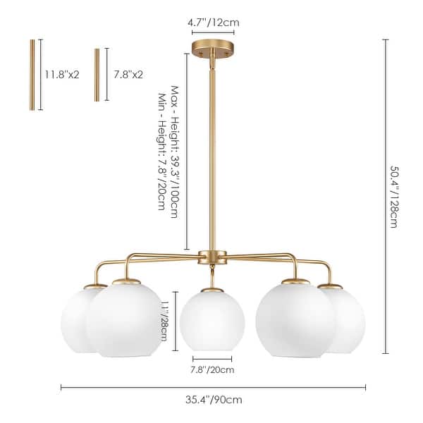 dimension image slide 3 of 4, 5-Light Modern Linear Sputnik Branch Kitchen Island Light Clear Glass Globe Bubble Chandelier for Dining Room