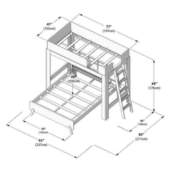 Max & Lily Mid-century Twin over Full L-shaped Bunk Bed with Ladder