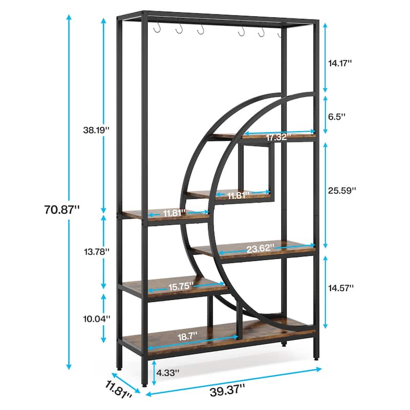 7 Tier Indoor Plant Stand Half Moon Shaped Plant Shelf with 6PC S Hanging Hooks for Home Garden, Balcony, Patio