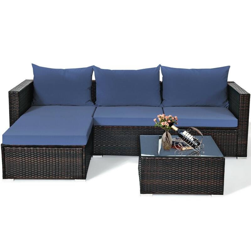 5Pcs Patio Rattan Furniture Set with Coffee Table - 29" x 29" x 23.5" (L x W x H)