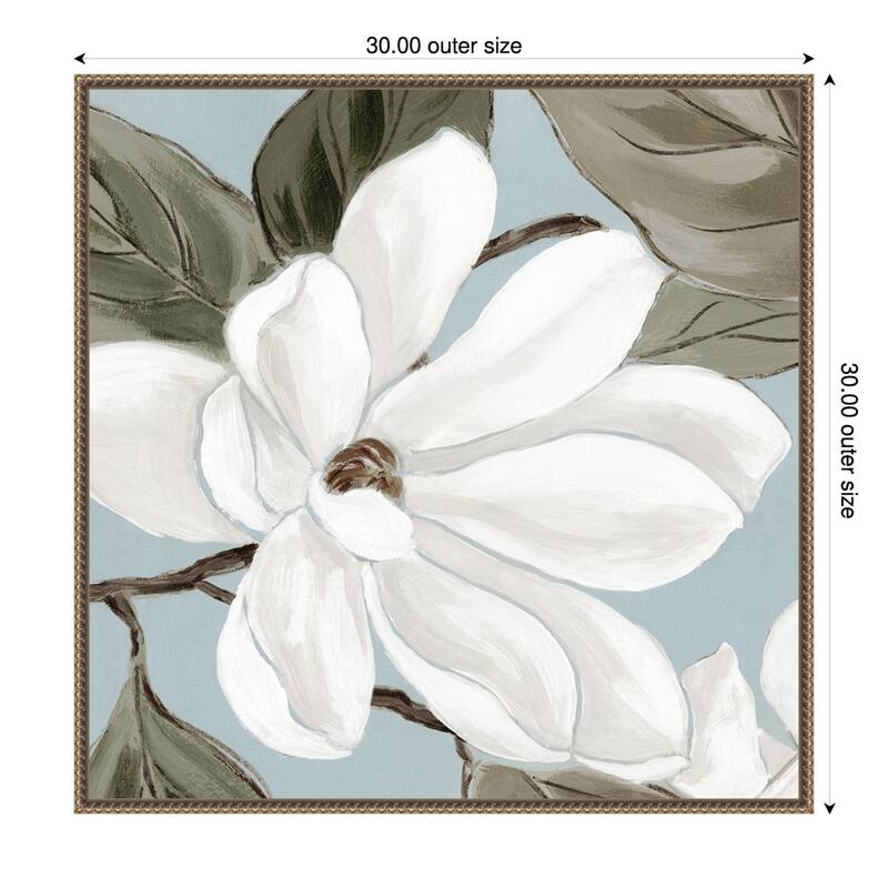 Soft Magnolia Bloom in Gentle Blue by Alex Black (30 x 30 in.), Framed Canvas Wall Art Print