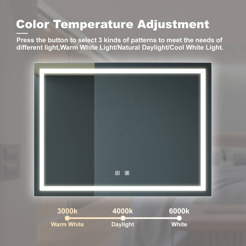 Bathroom LED Cosmetic Mirror with 3 Adjustable Color Temperatures