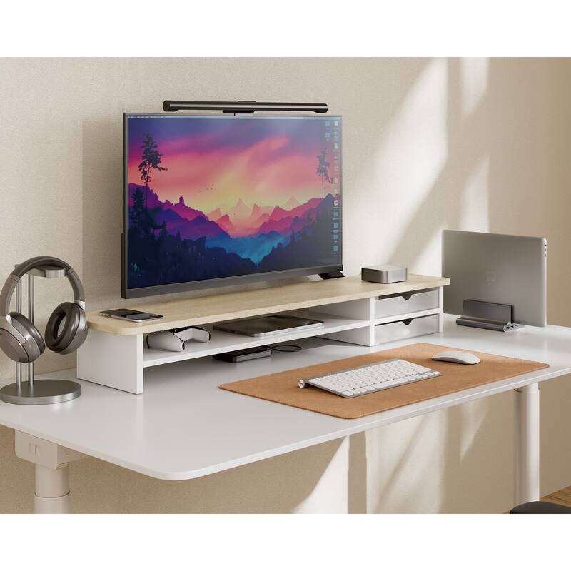 Fenge Dual Monitor Stand, 42.5inch Monitor Riser with Acrylic Drawer