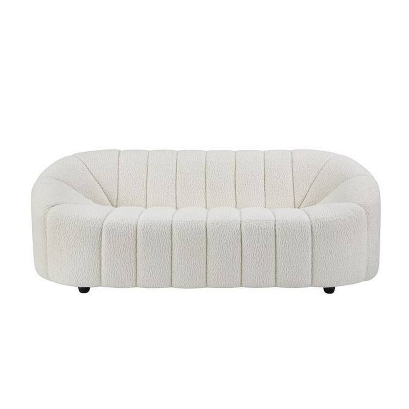 Sofa with Textured Fabric and Vertical Channel Tufting, White