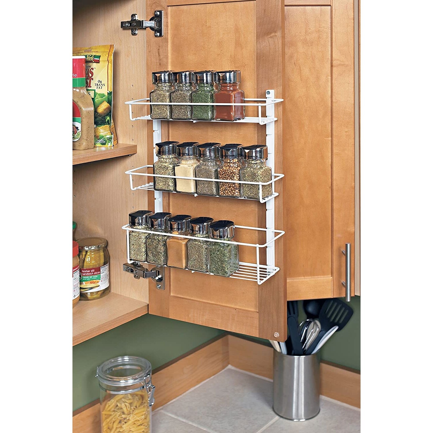 White Details about   ClosetMaid 3 Shelf Spice Rack Organizer for Cabinet/Wall Mount Open Box 