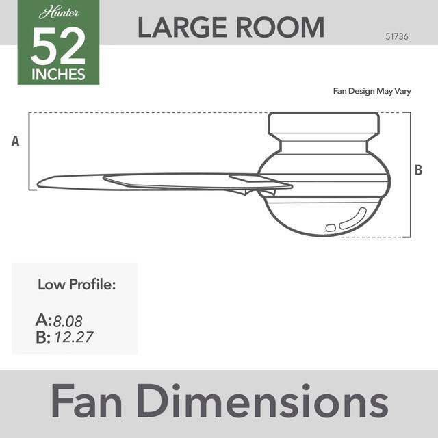 Hunter 52" Dempsey Flush Mount Ceiling Fan w/ LED Light Kit and Handheld Remote