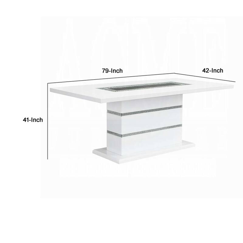 Zav Dining Table, 79 Inch Rectangular Top, White Gray Pedestal Base - Gray, White, Silver, Black