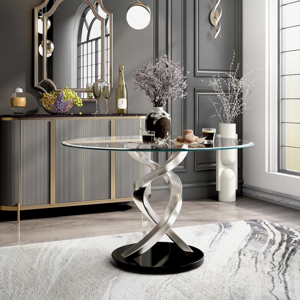 Furniture of America Caia Contemporary Glossy Silver 48-in Dining Table