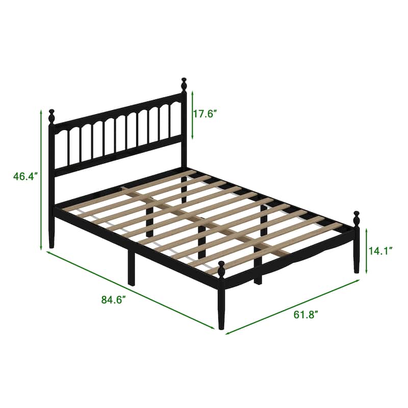 Elegant Vintage Style Sturdy Queen Size Solid Wood Bed Frame