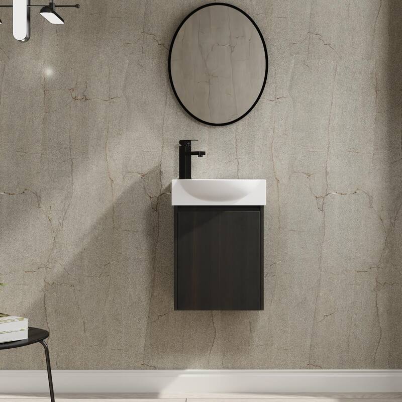 BNK 16"/20"/24"/30"/36" Single Sink Bathroom Vanity with Soft Close Door and Shelf - 16''W - Black-Ceramic Sink