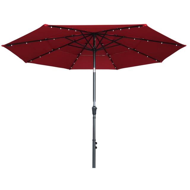 11FT Solar LED Lighted Patio Umbrella with 8 Ribs